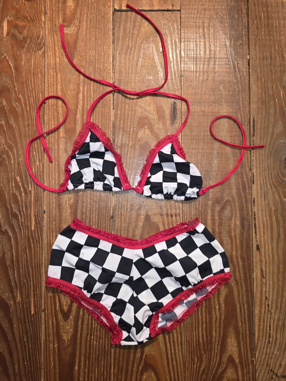 Foreplay Catalogue Two Piece Checker Print Lingerie Set